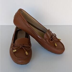 MICHAEL KORS Womens Flat Moc Driving Bow Loafers Caramel Brown Leather Size 9 M